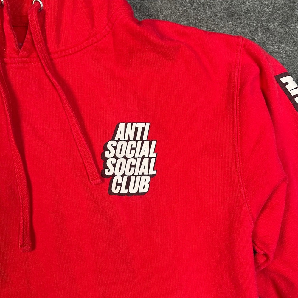 Anti Social Social Club ASSC Red Hoodie Pullover Sleeve Print Logo Mens Medium - Picture 11 of 16
